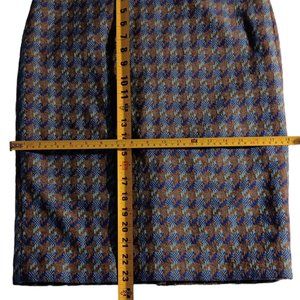 Talbots Womens 2 Skirt Gray Blue Houndstooth Wool Pencil Tweed Academia Career S